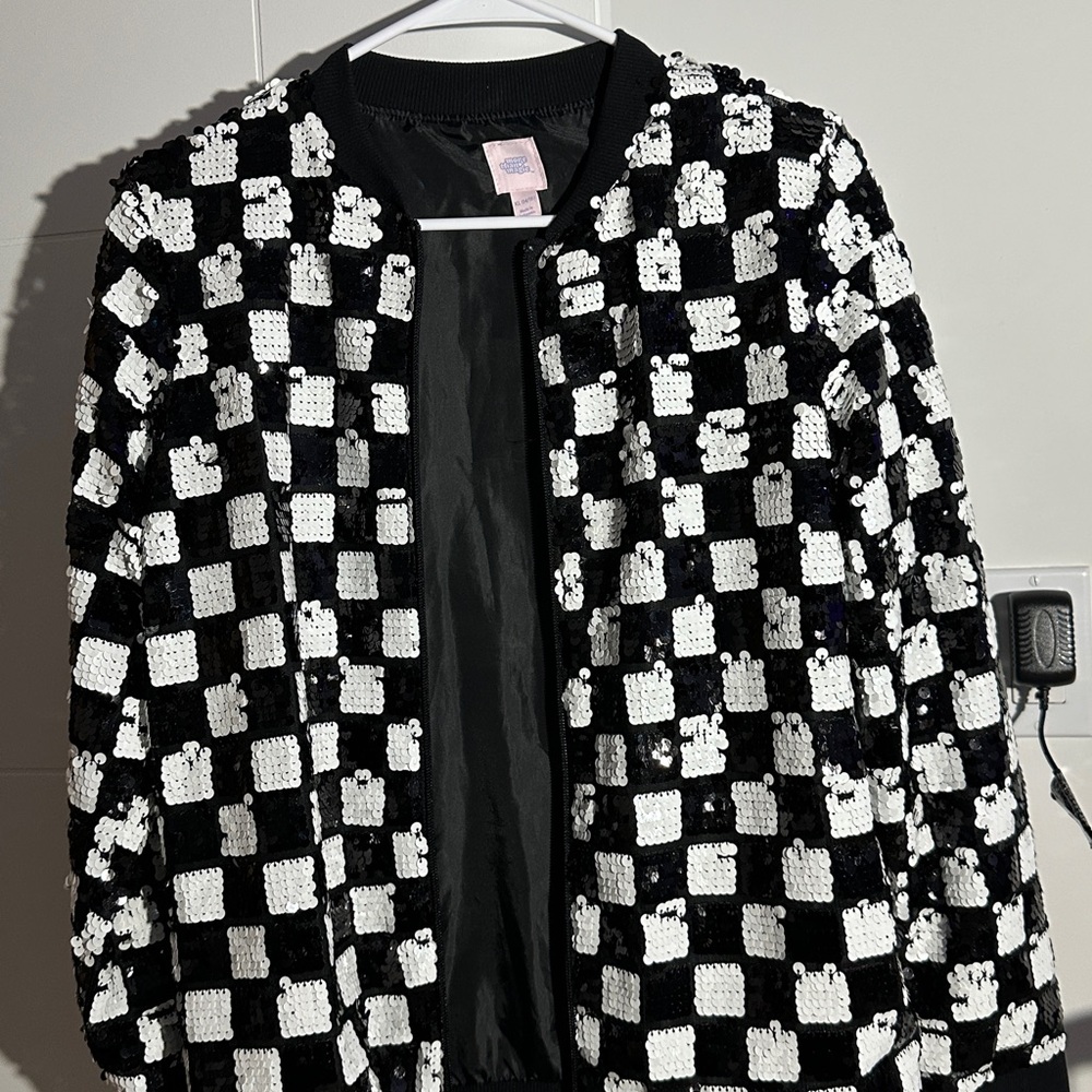 Black and White Checkered Sequin Jacket